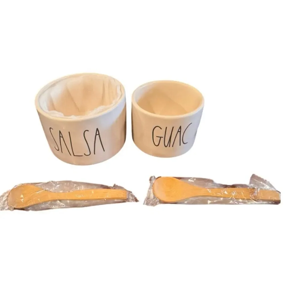 Rae Dunn Cream Guac and Salsa Bowl Set with Spoons